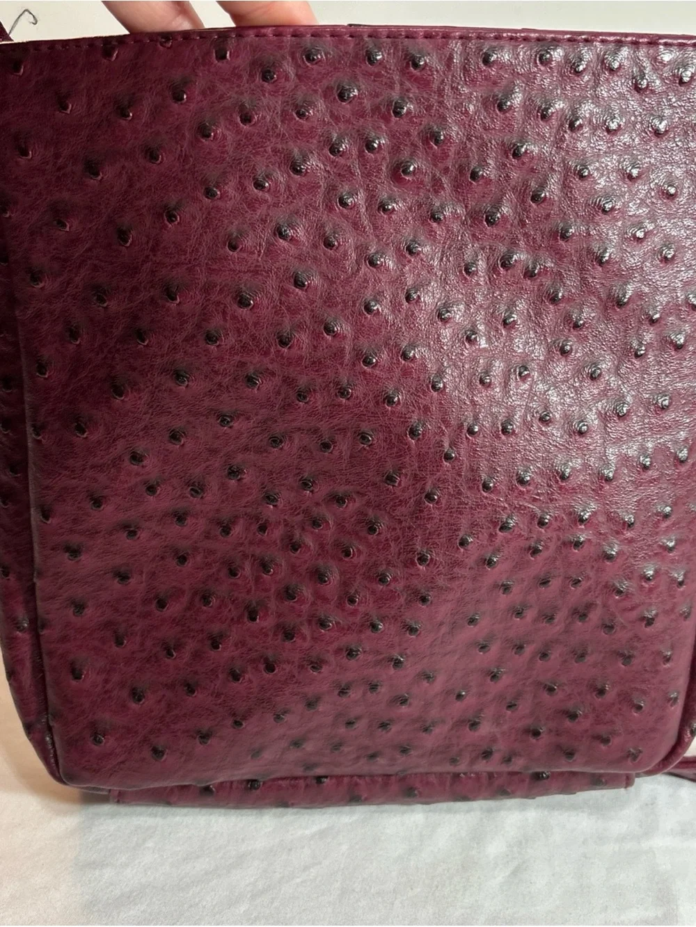 Cato Women's Crossbody Bag in Burgundy Faux Ostrich Leather - Classic Everyday